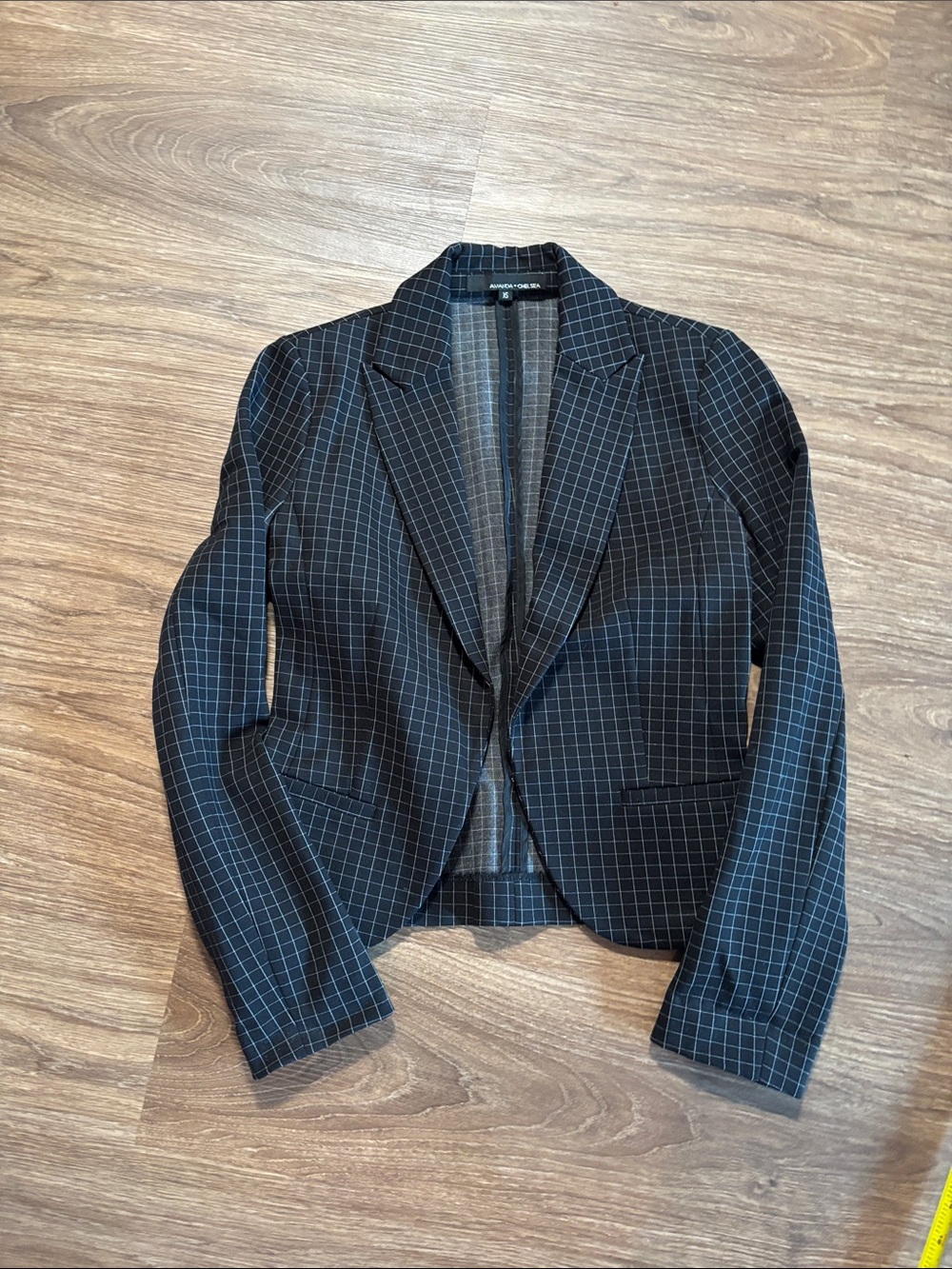 Amanda + Chelsea Women's stretch Black Windowpane Blazer Jacket XS
